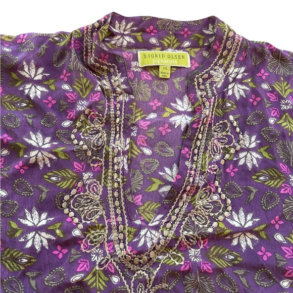 Sigrid Olsen Floral Tunic Beaded Lightweight Beach Swim Coverup - Picture 4 of 5